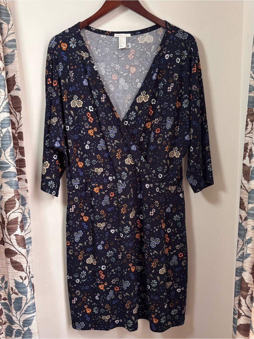 H&M Navy Cottage Floral Wrap-Style Breathable Midi Dress